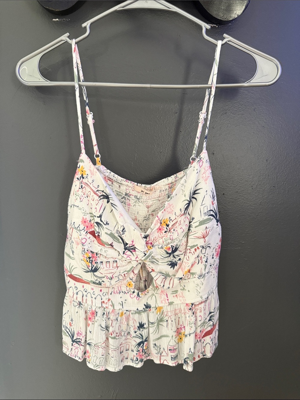 miami White Floral Tie-Front Spaghetti-Strap Camisole
